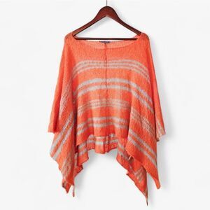 Wooden Ships Mohair Wool Blend Knit Striped Oversized Shawl Poncho Sweater S/M